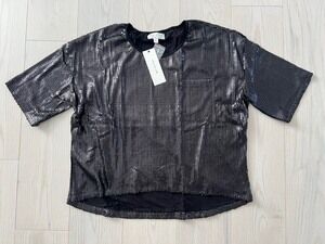 OLIVE & OAK Women's All Over Sequin Top Black ( M )